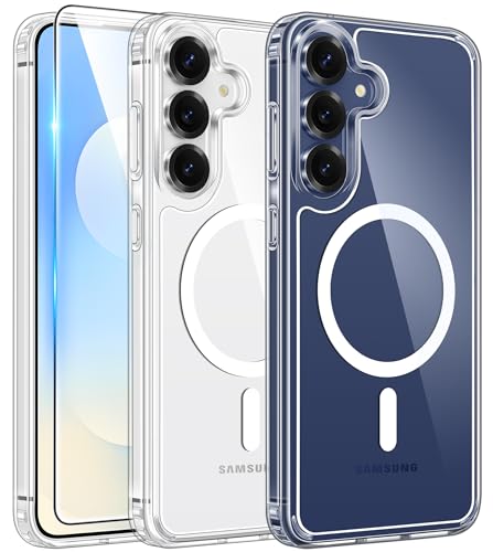 Image of FNTCASE for Samsung Galaxy S25-FE Case: Magnetic Clear Military Grade Drop Protection Anti Yellowing Cell Phone Cover - Rugged Shockproof Protective Bumper Transparent Phonecase