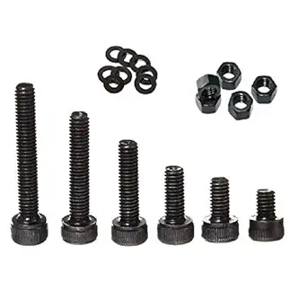 Immech - M3 Allen Cap Screw Set of 6 Size (6mm, 8mm, 10mm, 12mm, 15mm, 20mm) Each 10 Pcs, With 60 pcs Nut & 60 Pcs Washer, Pack of 180 Pcs