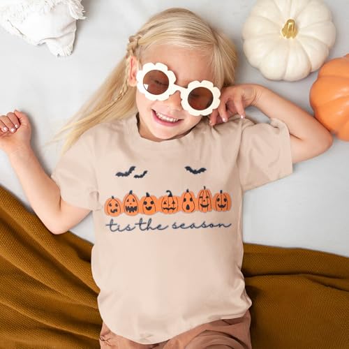 Image of Kids Boy Girl Halloween Shirts Pumpkin Face T-Shirt Spooky Tops Tis The Season Tees Short Sleeve Clothes 7-12 Years