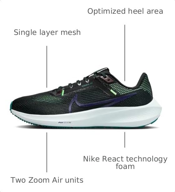 Image of Nike Pegasus 40 Men's Road Running Shoes (DV3853-005, Black /Burgundy Crush /Geode Teal) Size 12