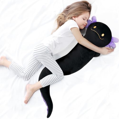 Image of Tianmihou 36 Inch Giant Axolotl Plush Stuffed Animal, Big Black Axolotl Glow in The Dark Fluorescent Plushies, Large Body Pillow Gifts for Kids Boy Girl Adults, Birthday