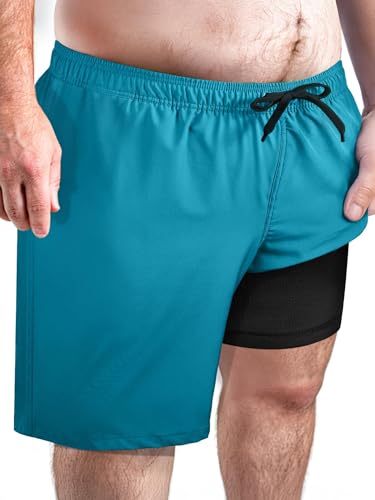 Short de bain séchage rapide et doublure compression bleu paon 3XL