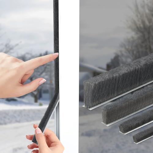 Brush Weather Stripping 33 Feet Door Brush Seal Strip Door Soundproofing Strip Window Noise Blocker Self Adhesive Draft Blocker Dust Stopper Winter Grey 0.2 in Brush x 0.35 in Backing