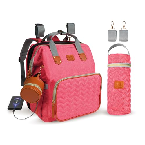 Bolso para Carrito de Bebé Mochila de Pañales con Cuna Extensible QUINO&CO. para Mujer y Hombre (Unisex) con Ganchos Carro, Funda para Biberones, Chupetero, USB | Regalo Bebes Recien Nacidos (Rosa)
