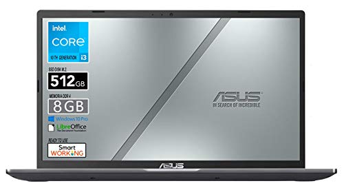 Asus Vivobook SLIM, SSD M.2 de 512 GB, Intel i3 de 10 th hasta 3,4 GHz, RAM 8 GB DDR4, pantalla 15,6 Full HD, WiFi, 4 USB, Bt, Intel UHD, webcam, Win 10 Pro, libre Office, listo para usar Gar. Italia