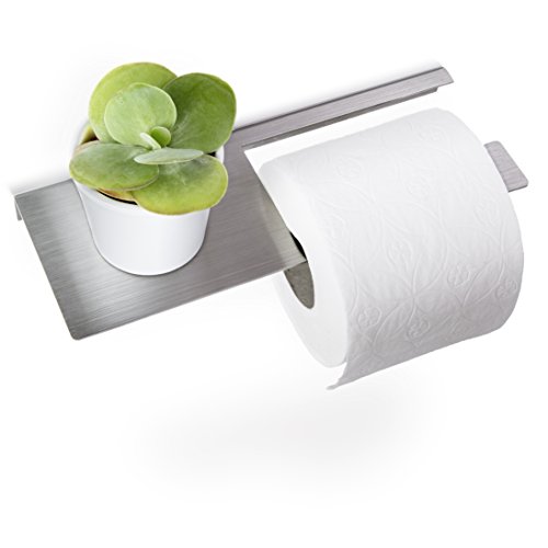 Toilettenpapier-Halter - Klopapier-Halter mit Ablage und Befestigungsmaterial - gebürsteter Edelstahl - WC Ablage A.02.E