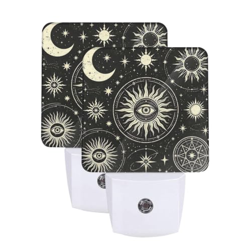 Image of Sun Moon Stars LED Plug-in Night Light 2 Piece Set for Bathroom