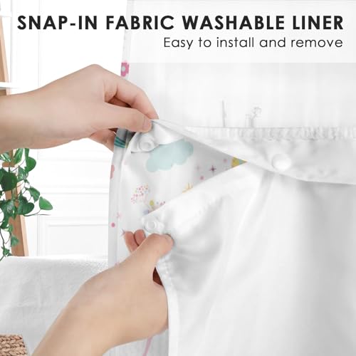 Culudea TCL2024030611-DLBYL-7174 Unicorns Rainbow Cute No Hook Shower Curtain thumb #4