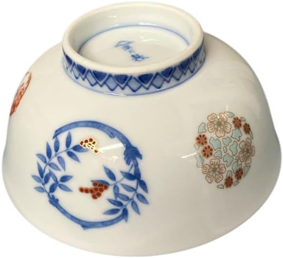 深川製磁 染錦花丸紋 茶碗 2客セット