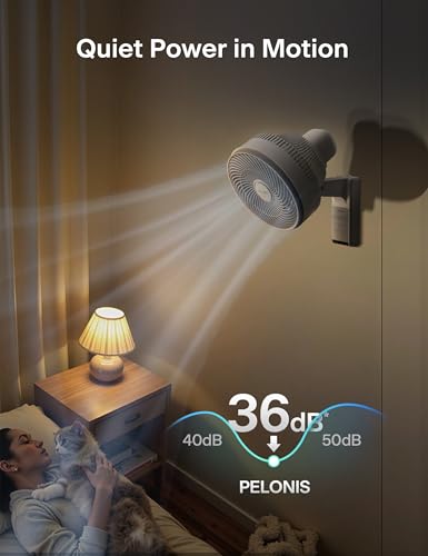 Image of PELONIS 14 inch Wall Mount Fan with Remote Control, Oscillating Fan with 26ft Powerful Airflow, 3 Speeds & 3 Modes, Auto 90 Horizontal & 68 Vertical Tilt, Indoor, 36dB, Ideal for Home, Garage, Gym