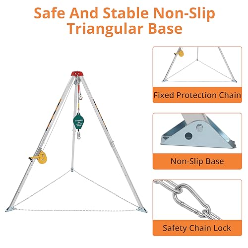Image of Towallmark Confined Space Tripod Kit with 1200 LBS Lifting Winch and Fall Arrester, Sewer Rescue Tripod with Safety Self-Locking Device