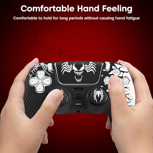 Image of Sounce Anti-Slip Silicone Controller Accessory Compatible with PS5 DualSense Controller Non-Slip Case with Thumb Grip Caps Touch Pad Sticker and Wrap Cover Stickers Pack of 2 (Red Black, Black White)