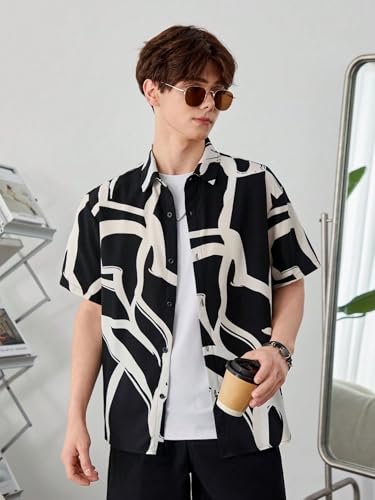 Image of Men's Half Sleeve Zebra Printed Shirt | Black and White Polyester Shirt for Men | Stylish Casual and Semi-Formal Shirt