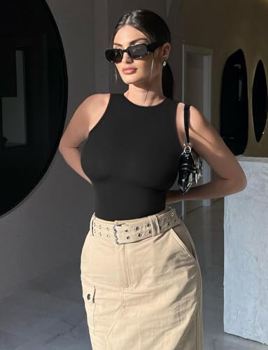 Women's Tummy Control Shapewear Bodysuit High Neck Seamless Body Shaper Sleeveless Racerback Thong Body Suit Tank2