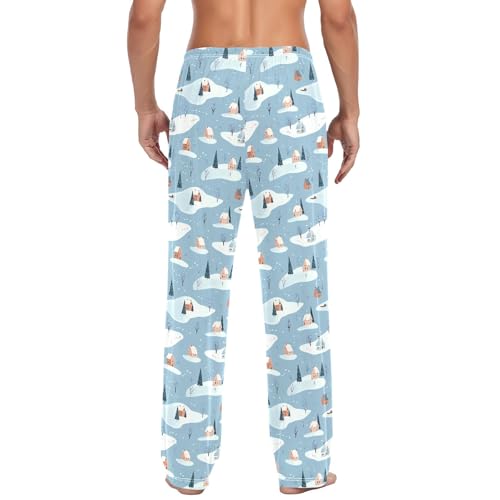 Mens Cotton Pajama Pants Sleep Lounge Pj Bottoms Sleepwear with Pockets Drawstring S Blue Winter House Tree3
