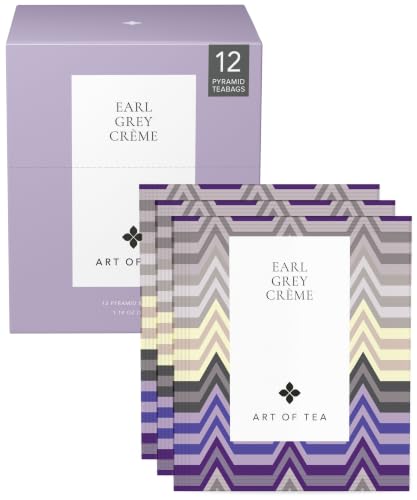 Art of Tea Earl Grey Creme Tea Bags 12 Count, Organic Black Tea with Bergamot &amp; French Vanilla, Premium Pyramid Sachets for London Fog &amp; Breakfast Tea