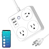 Multicontacto Inteligente con USB, EASYTAO Smart Power Strip, Enchufe Inteligente, Smart Plug, Extension de 1.5m con 3 Salidas de CA(1100W), 2 USB-A y 1 USB-C (10W), Compatible con Alexa y Google