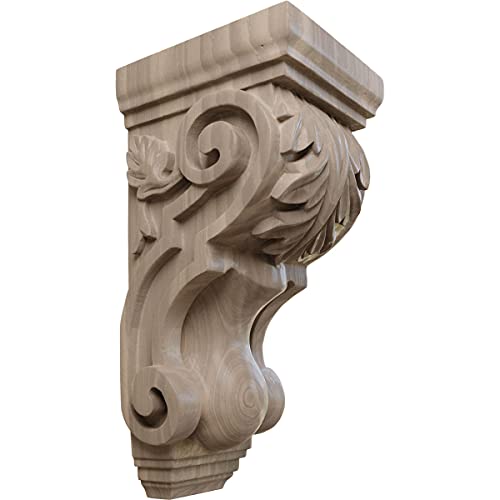 Ekena Millwork CORW04X05X10TAWA Medium Traditional Acanthus Wood Corbels, 4 1/2"W x 5"D x 10"H, Walnut