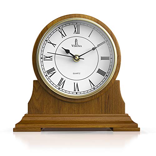 Mantel Clock, Silent Decorative Wood Mantle Clock Battery Operated, Wooden Design for Living