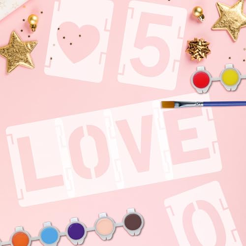 2 Inch Letter Stencils Symbol Numbers Craft Stencils, 63 Pcs Reusable Alphabet Templates Interlocking Stencil Kit for Painting on Wood, Wall, Fabric, Rock, Sign, DIY Art Projects (Letter and Number)