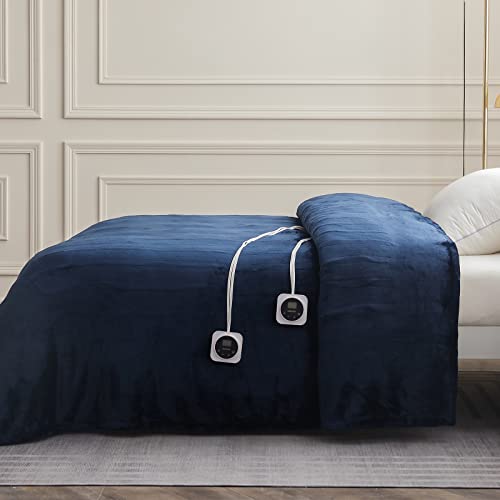 Homlyns Electric Blanket Queen Size Dual Control, Heated Blanket With 1-12H Timer Auto-Off & 10 Heating Levels, Fast Heating Blanket Machine Washable, Home Office Use Etl Certified, Navy (84X90) #TOP7