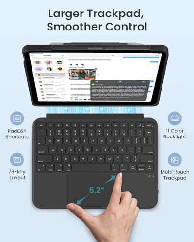 Image of typecase for iPad A16 11th /10th, Air 11 Inch M4 /M3 /M2 /5th /4th Keyboard Case | Magnetic Detachable Keyboard, Portrait /Landscape Modes, Multi-Touch Trackpad, 11-Color Backlit, Ultra-Light, Space Black