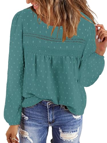 BETTE BOUTIK Womens Boho Fall Long Sleeve Shirts Crewneck Dressy Casual Blouses Trendy Flowy Tops