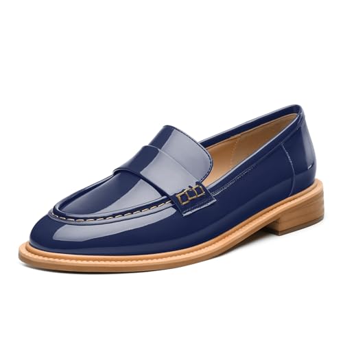 Image of JUSTDANNI Loafers for Women Slip On Shoes with Round Toe 1.2-Inch Low Chunky Block Heel Patent Comfortable Casual Dress Pump Shoes for Wedding Party Work Shopping Dating