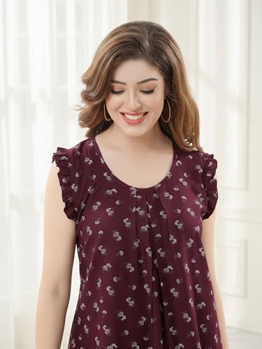 Image of CLOUD SOFT Women's Viscose Blend Comfort Short Nighty with Side Pockets | Soft Printed Short Night Dress for Everyday Wear | Easy to Wear (CS5001)