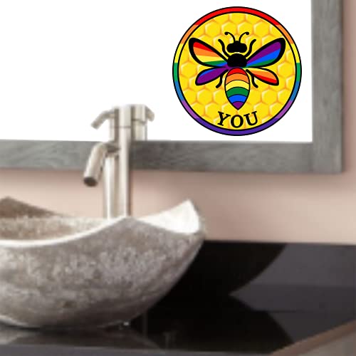 Honey Bee You Lgbt Rainbow World Gay Pride Bumper Sticker - Lgbtqia Premium Vinyl Decal 3 X 3" | For Cars Auto-Mobiles Windows Bottles Mirror Outdoor Circle Sign + Better Than Magnets Sticks Anywhere #TOP6