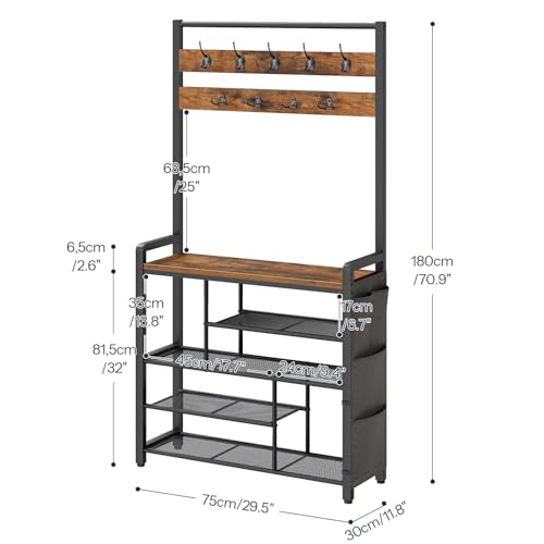 HOOBRO-Hall-Tree-with-Bench-Shoe-Rack-with-Coat-Rack-Coat-Rack-with-Shoe-Storage-5-Tier-Shoe-Storage-Organizer-with-Oxford-Fabric-Side-Pockets-Coat-and-Shoe-Rack-Entryway-Rustic-Brown-BF45MT01