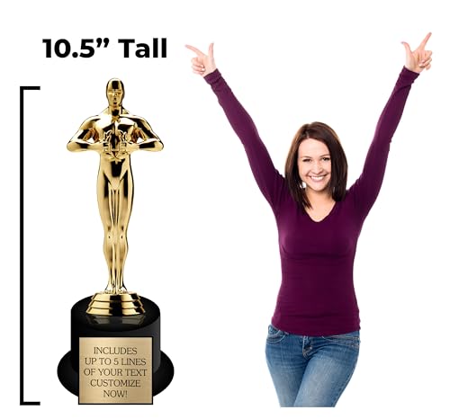 Achievement Custom Trophy 10.5 Inches Tall - Customized Gold Statue Award with Personalized Engraved Plate - Modern Victory Statue - Best Actor Trophies - Personalize it Now!