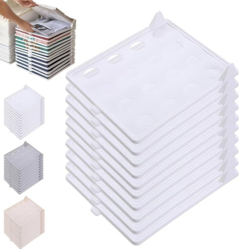 Space-Saving Stackable Clothing Organizer, Keeps Lightweight Clothes Neat & Accessible, Stackable Closet Organizer for Shirts/Jeans/Pants with Breathable Design for Wrinkle-Free Clothes (White)