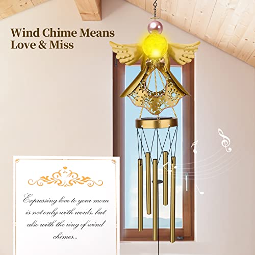 Gifts For Mom, Jyps Angel Solar Wind Chimes For Outside With Mother's Day Card, Windchimes Unique Birthday Gifts From Daughter & Greeting Card For Mom, Chimes For Outdoors Garden Decor #TOP2