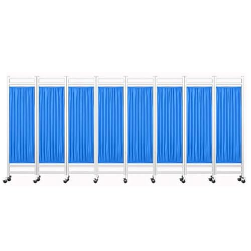 3-8 Panels Medical Privacy Screen,6Ft High Folding Room Seperating Divider,Standing Door Partition with Wheels,Ideal for Ward/Clinic/Patient/Exam(Blue,8-Panel)