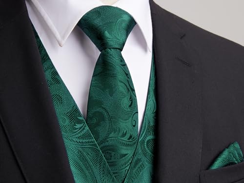 Image of HISDERN Vest and Tie Sets for Men Vests Paisley Floral Jacquard Necktie Pocket Square 3PCS Waistcoat for Suit or Tuxedo