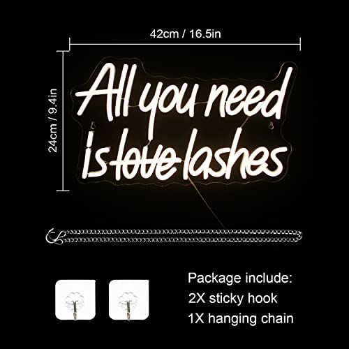 Image of WLHOPE All you need is Lashes Neon Sign, Warm White Led Neon Signs for Wall Decor, Lash Neon Signs Letter Neon Lights for Bedroom Bar Party Girls Room Nail Room Salon, Lash Room Decoration