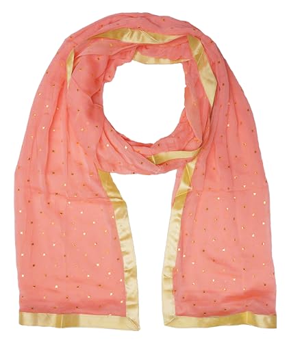Image of YOUTHQUAKE Women's Golden Printed Chiffon Dupatta With Four Side Golden Lace