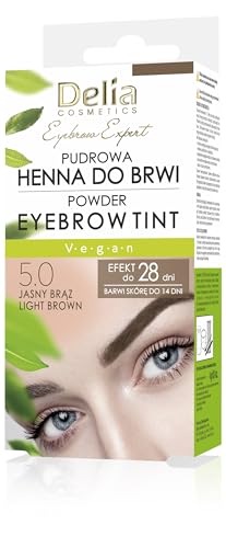 Delia Cosmetics - Powder Eyebrow Tint - LIGHT BROWN - Natural Herbs and Color - Enhanced, Darkened, Thick Brows - 20 Easy Applications / 4 Weeks - Complete Set