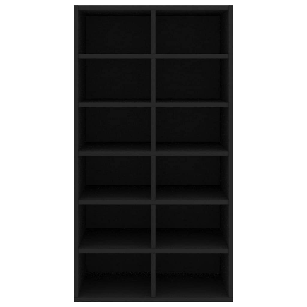 Scarpiera in legno nero, 54 x 34 x 100,5 cm, con 12 scomparti, salvaspazio e robusta, sistema di conservazione per corridoio, corridoio, guardaroba e ingresso, sistema di organizzazione stabile