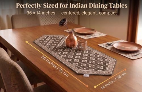 Image of Dining Table Runner for 4 Seater | Premium Viscose Rayon & Cotton Fabric | Washable Heat Resistant Decorative Table Cover for Dining Table | Modern Home Decor | 36 x 14 Inch | Brown