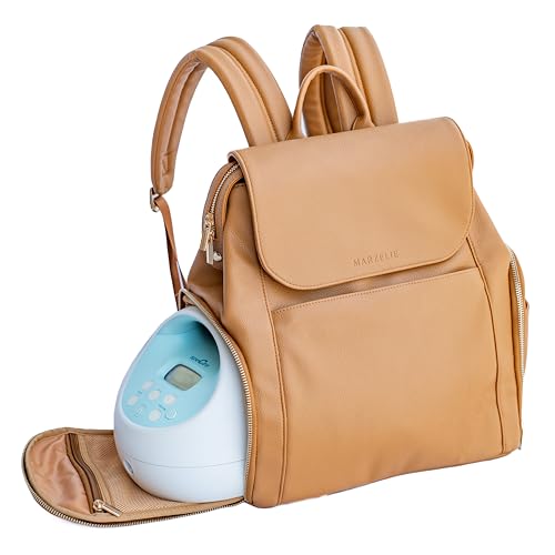 Image of MARZELIE Vegan Leather Breast Pump Bag with prep mat | Compatible with Spectra S1 S2 | Pump Bag with cooler | Pumping bags for work | Wearable breast pump bag | Multipurpose Breast pump backpack