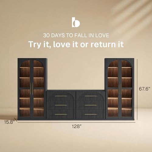 Image of BELLEZE Jagger 128 inch Wall Unit 4-Piece Modular TV Stand - Ebony