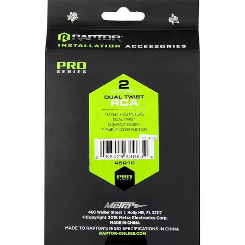 Cable RCA de 2 canales Raptor con aislamiento flexible y longitud de 10 pies 5