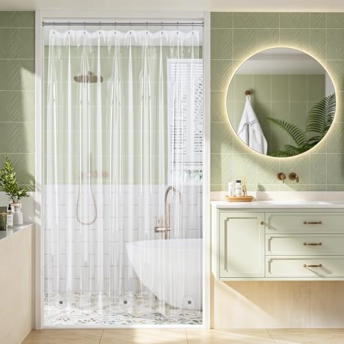 Amazer Clear Shower Curtain Liner 60x72 Plastic Shower Liner PEVA Medium Weight Inside Shower Curtain for Bathroom with Rustproof Grommets