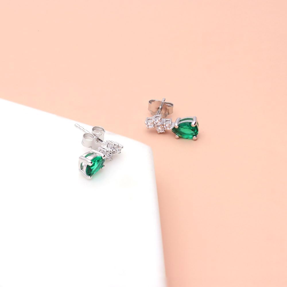 BERRICLE Sterling Silver Cluster Stud Earrings for Women, Emerald-Green Cubic Zirconia CZ - Image 6
