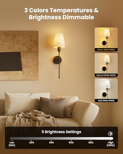 Image of FULEN Wall Sconces Battery Operated Set of Two,18 Colors Cordless Wall Lights with Remote LED Indoor Wall Sconce Dimmable Detachable Bulbs,10000mAh Rechargeable Wall Lamps for Bedroom Living Room