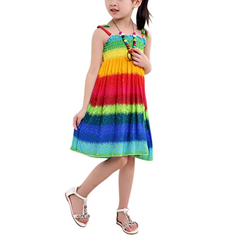 ESHOO Chicas Niña Verano Vacaciones Playa impresión Vestido con Collar