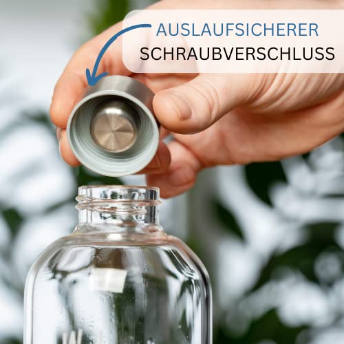 Westmark Trinkflaschen-Set, 2tlg., 2 Trinkflaschen aus Glas mit Aufdruck, inkl. je 1 Schutzhülle, 1000 ml, Glas/Silikon/Kautschuk, BPA-frei, Viva, Rot/Anthrazit/Silber/Klar, 527422E8