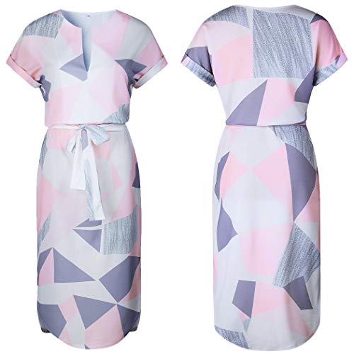 ECOWISH Womens Dresses Summer Casual V-Neck Floral Print Geometric Pattern Belted Summer Dresses for Women 2023